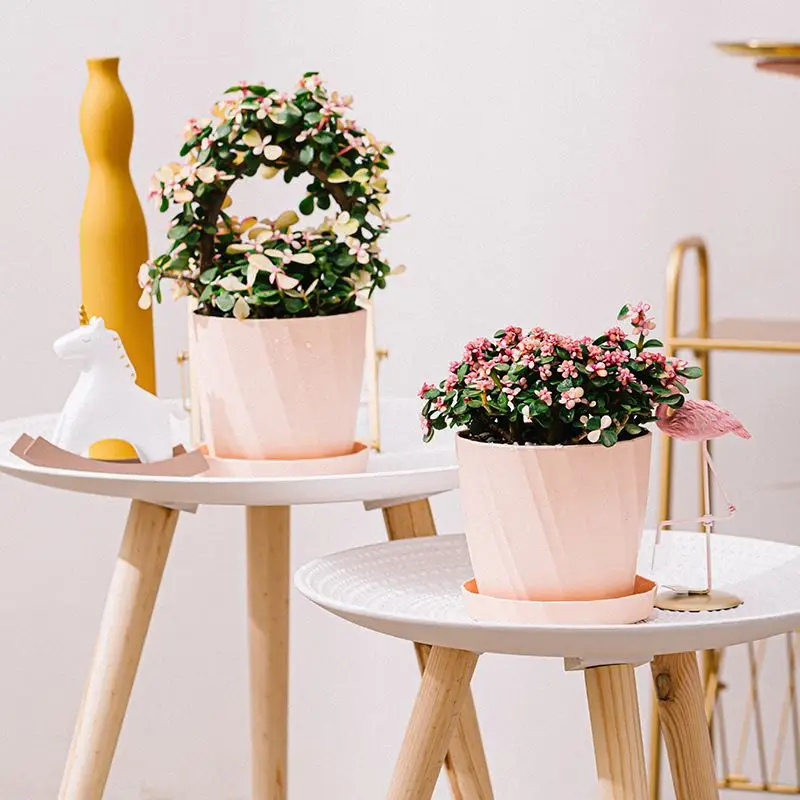 Großer Blumentopf Plastik mit Untersetzer, Facettenmuster – Bild 2