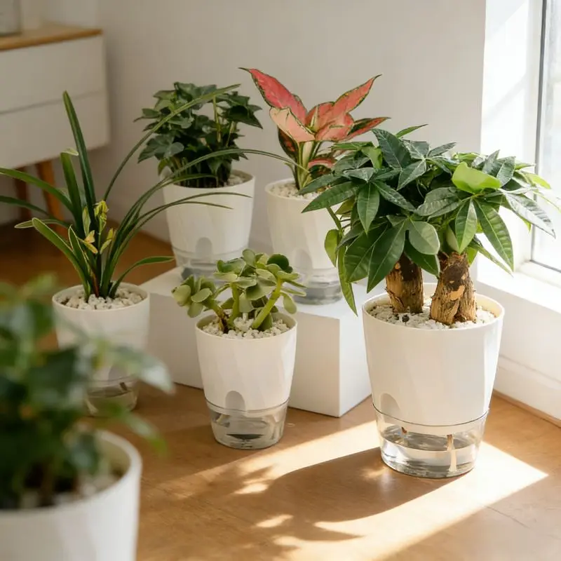 Indoor Blumentopf weiß mit transparentem Unterteil – Bild 2