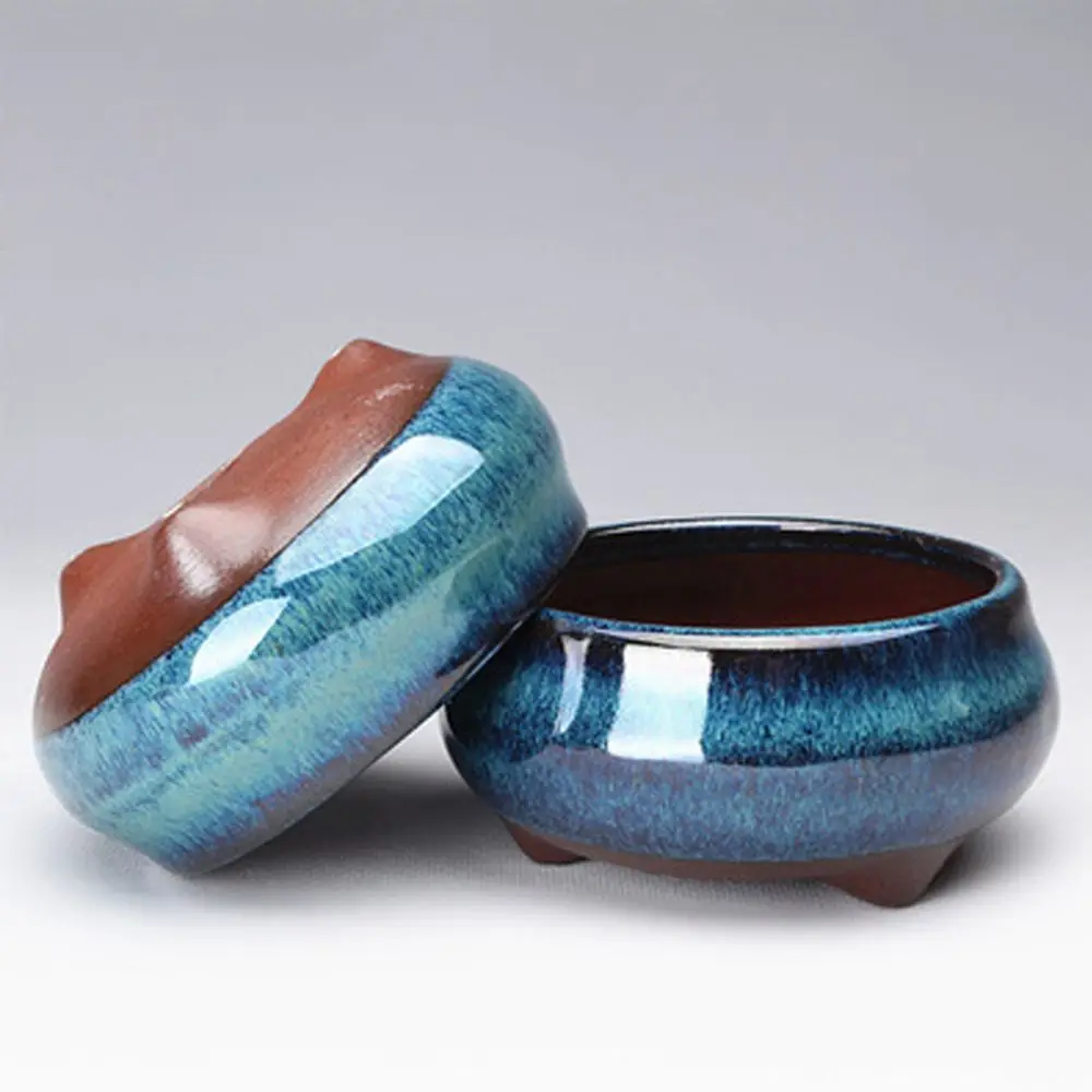 Keramik Blumentopf glänzend, mit drei Füßen – Bild 2