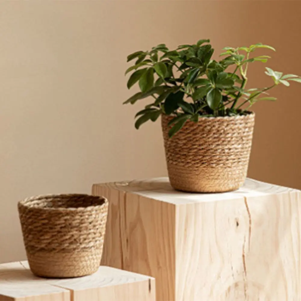Blumentopf in Rattan-Optik, zweifarbig geflochten, konisch – Bild 2