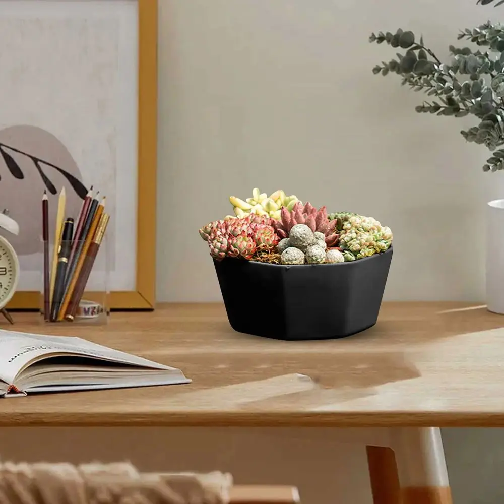 Blumentopf Grau, achteckig und flach, mit Untersetzer – Bild 2