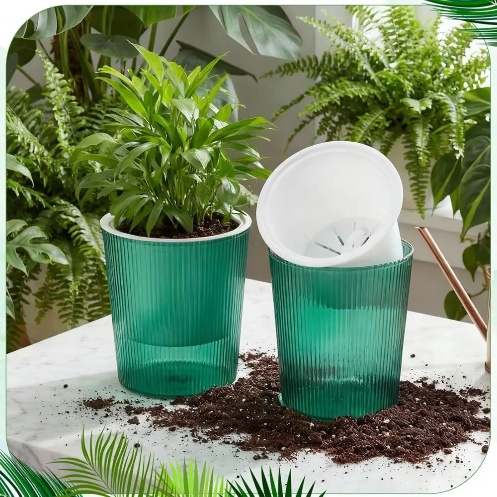 Blumentopf Grün mit transparentem Wasserbehälter, gerillt – Bild 2