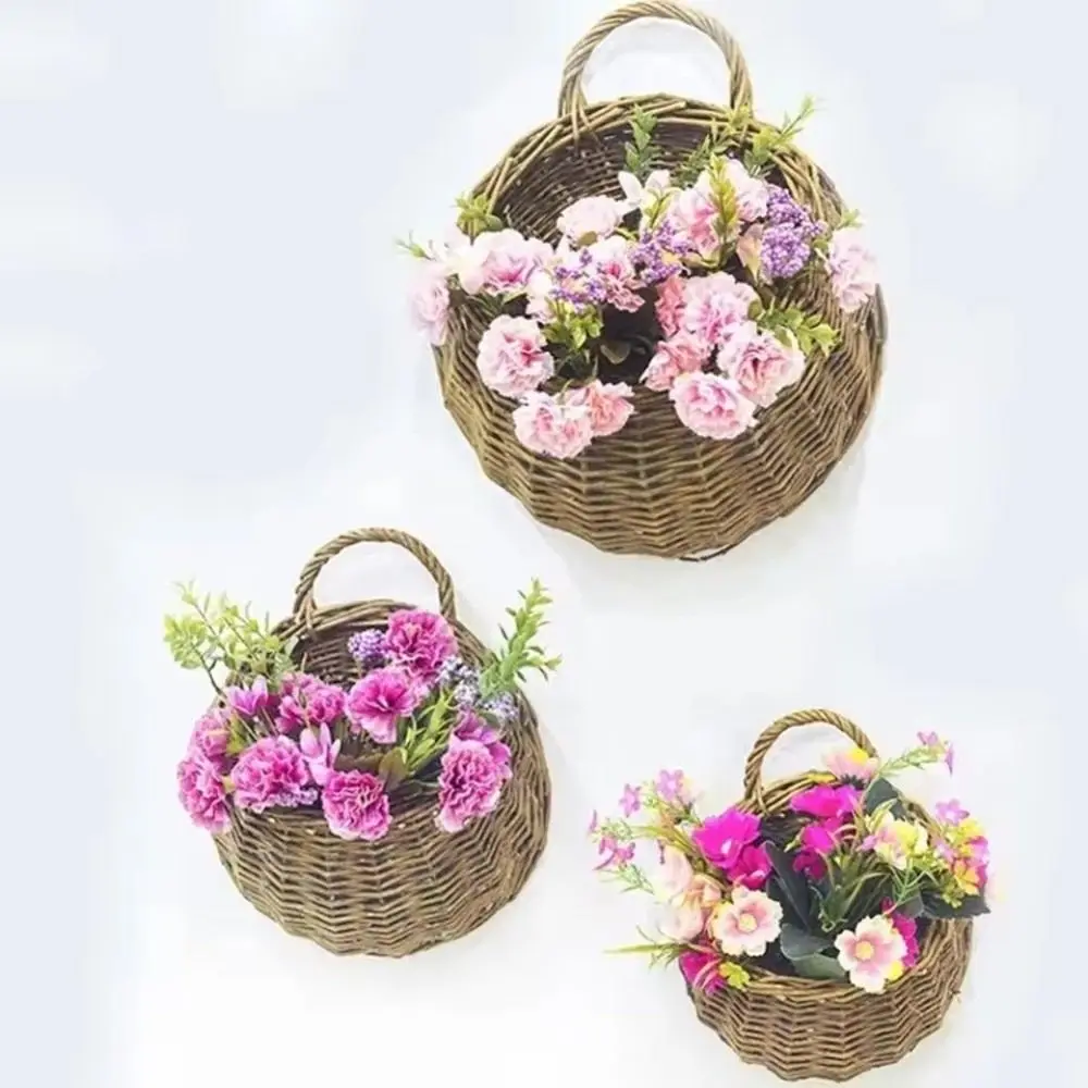 Blumenübertopf Hellgrau rund, geflochten mit Henkel – Bild 2