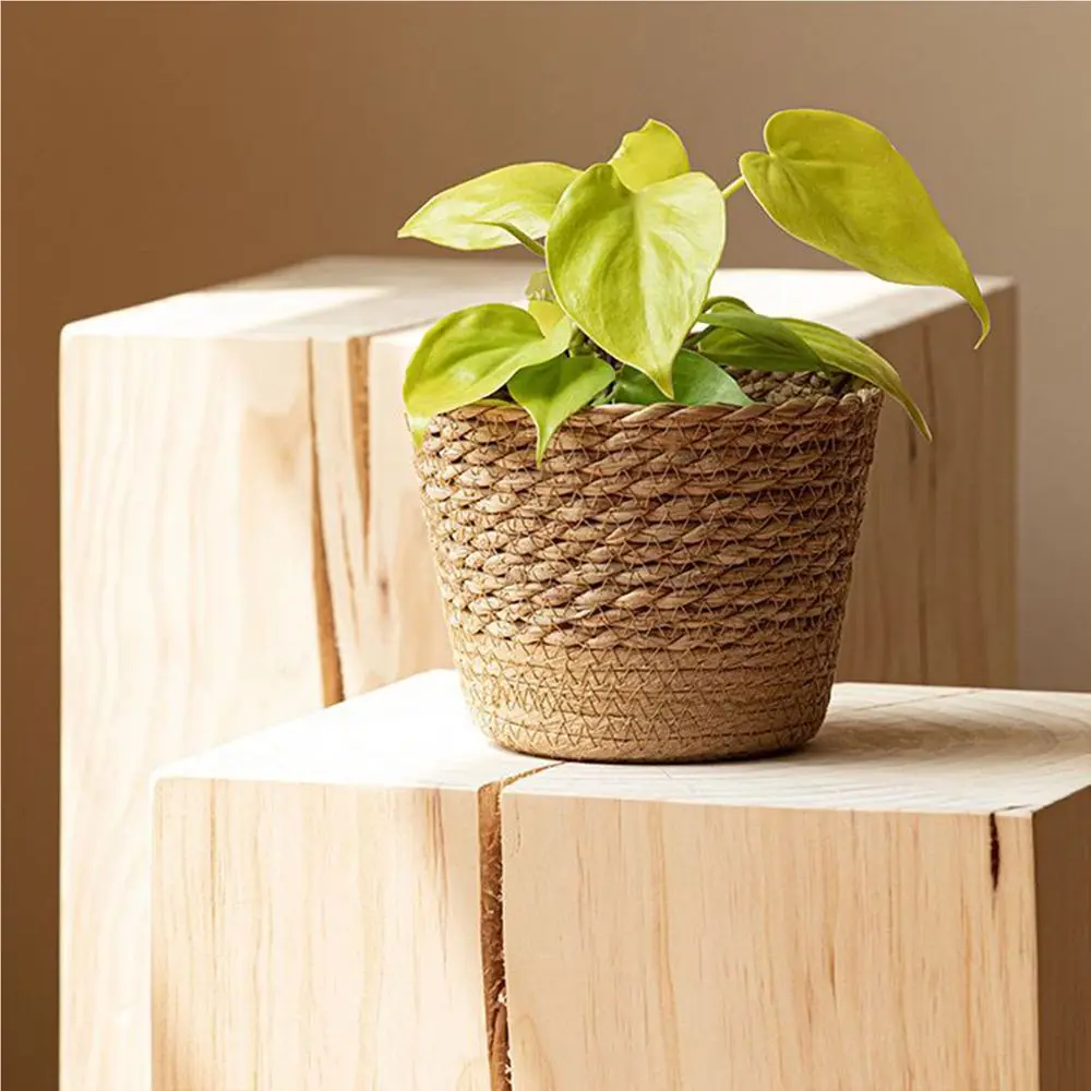 Blumentopf in Rattan-Optik, zweifarbig geflochten, konisch – Bild 3