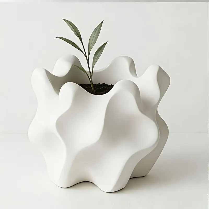 Blumentopf Creme Outdoor in welliger Form, Vintage-Stil – Bild 3