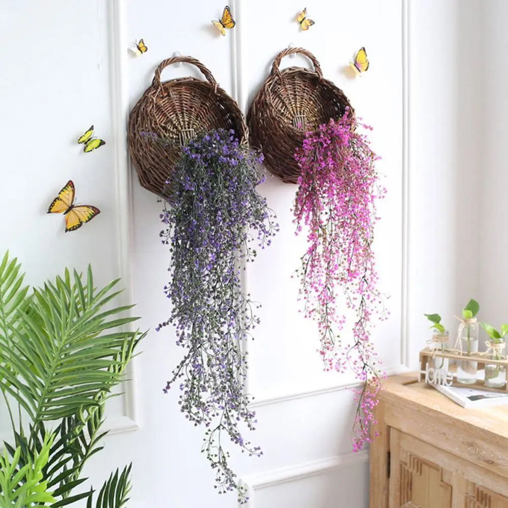 Blumenübertopf Hellgrau rund, geflochten mit Henkel – Bild 3