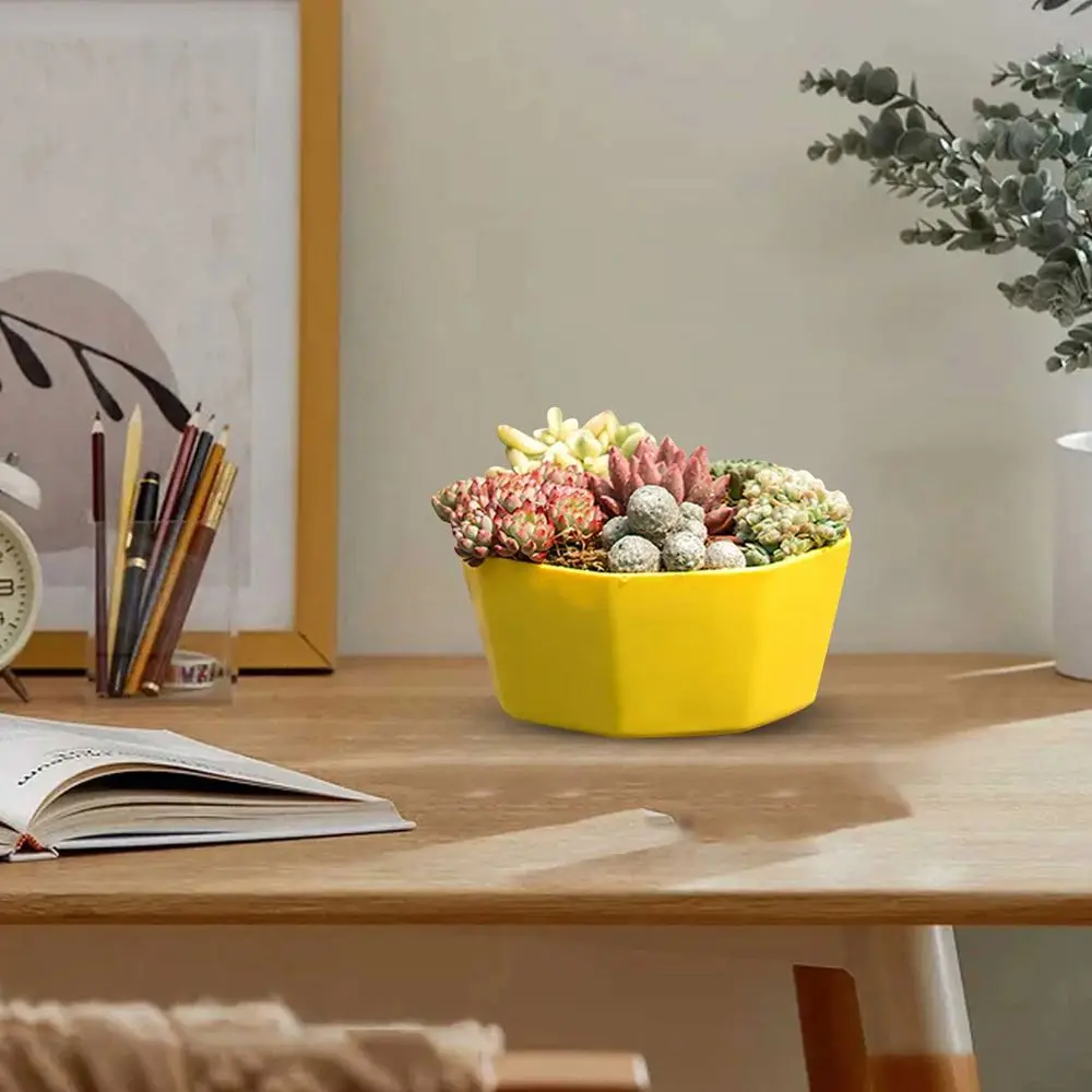 Blumentopf Grau, achteckig und flach, mit Untersetzer – Bild 4