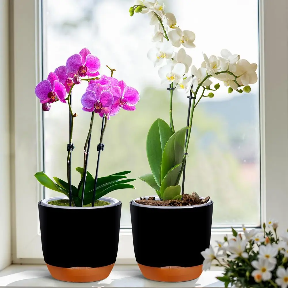 Blumentopf Schwarz mit durchsichtigem Einsatz und Untersetzer – Bild 3