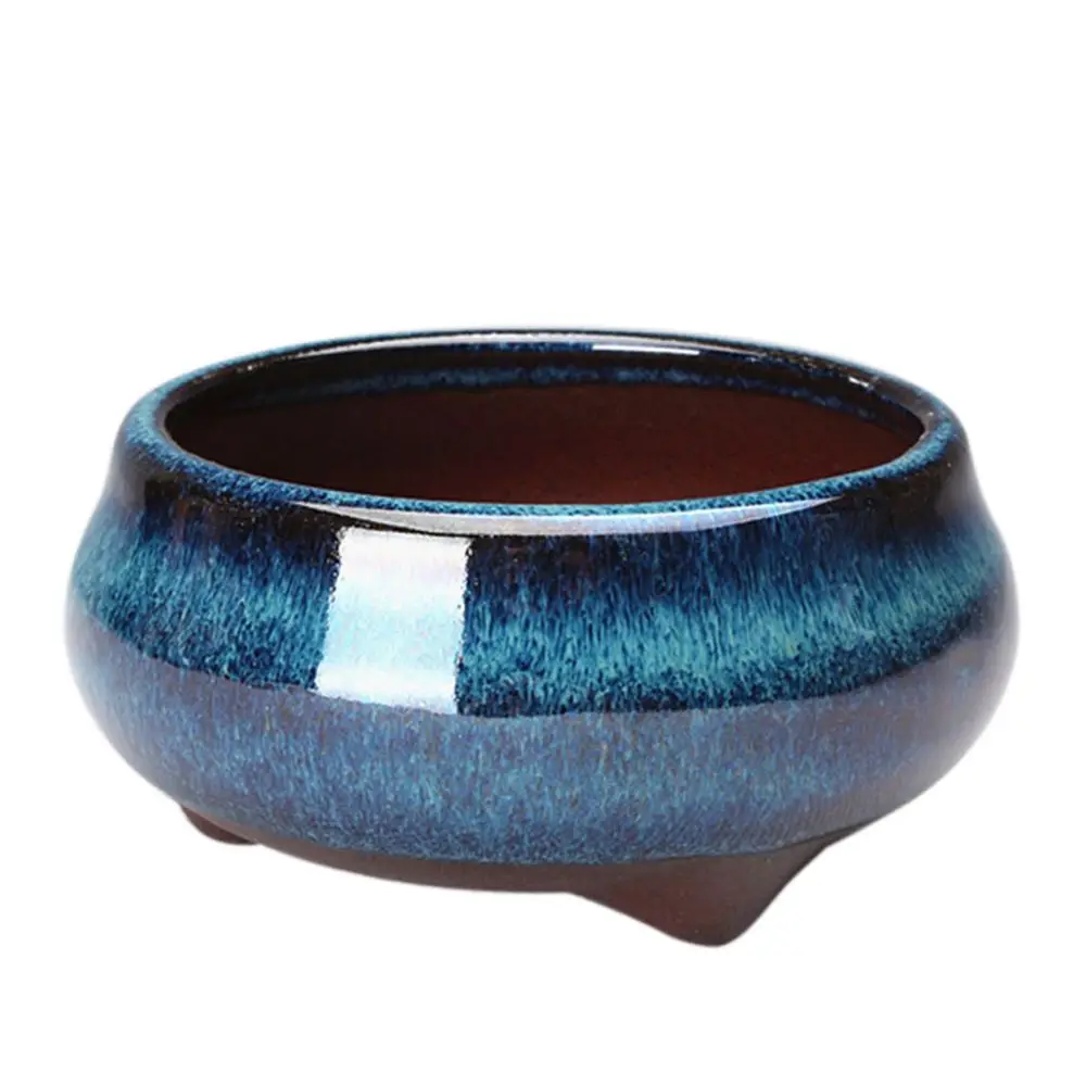 Pflanzschale flach in Keramik-Optik, glänzend – Marineblau