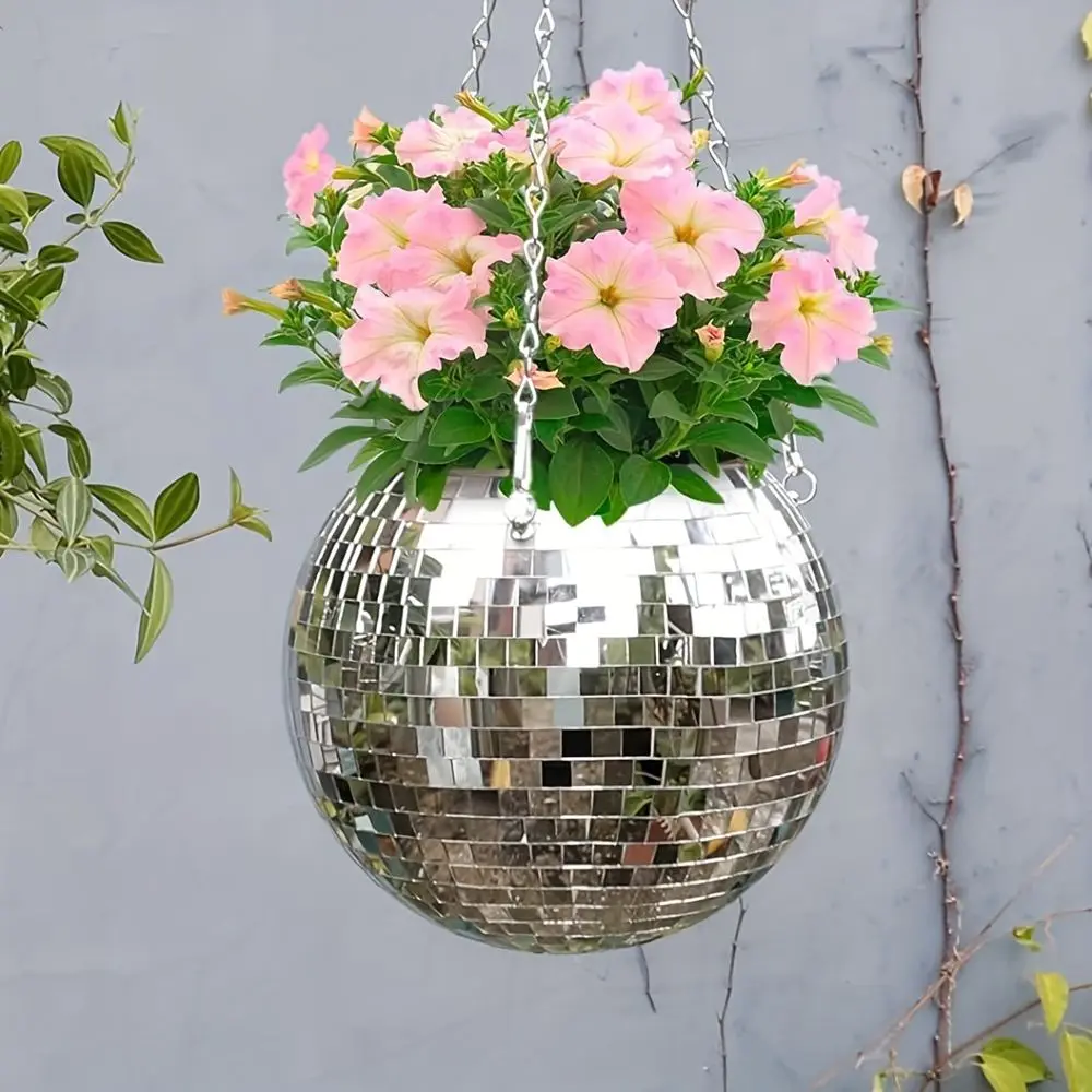 Blumenampel Outdoor als Spiegelkugel zum Aufhängen – Silber