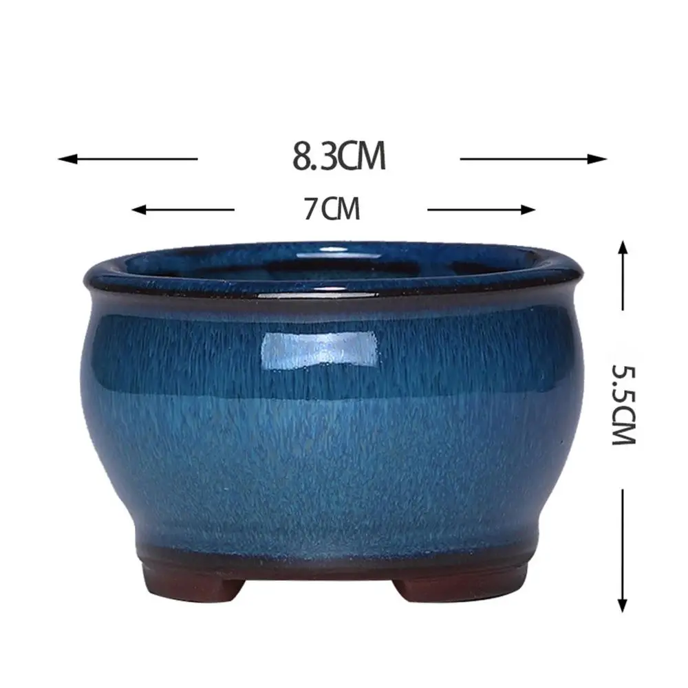 Keramik Blumentopf glänzend, mit drei Füßen – Blau – rund