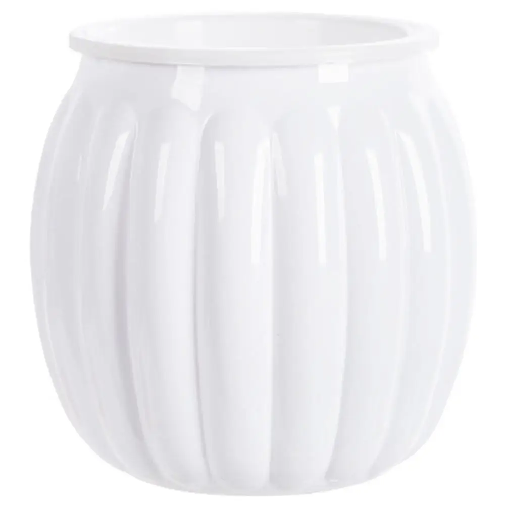 Blumentopf transparent, gerippt und bauchig – Weiß – opak