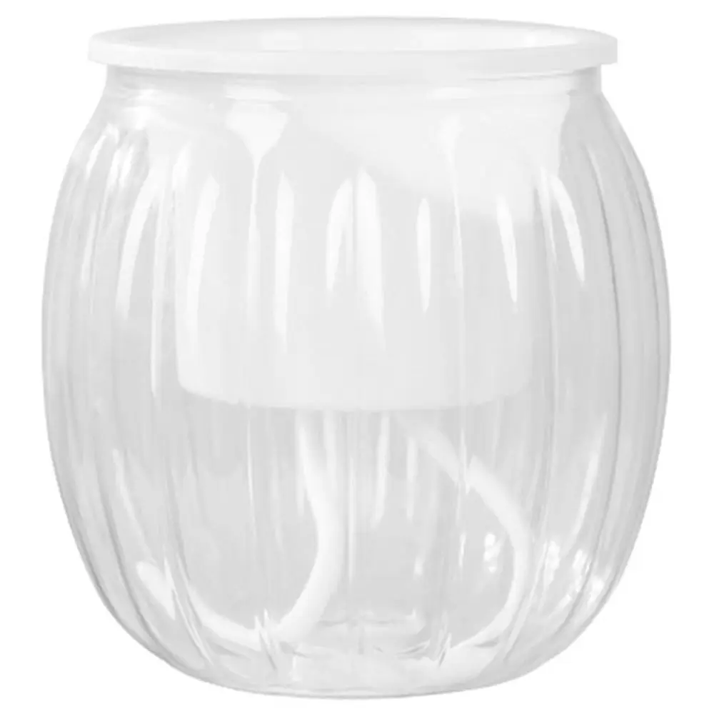 Blumentopf transparent, gerippt und bauchig – Weiß – transparent