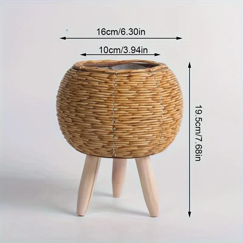 Blumentopf braun, Plastik, in Geflecht-Optik mit drei Beinen – Camel – kugelförmig