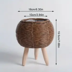 Blumentopf braun, Plastik, in Geflecht-Optik mit drei Beinen – Braun