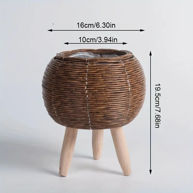 Blumentopf braun, Plastik, in Geflecht-Optik mit drei Beinen – Braun