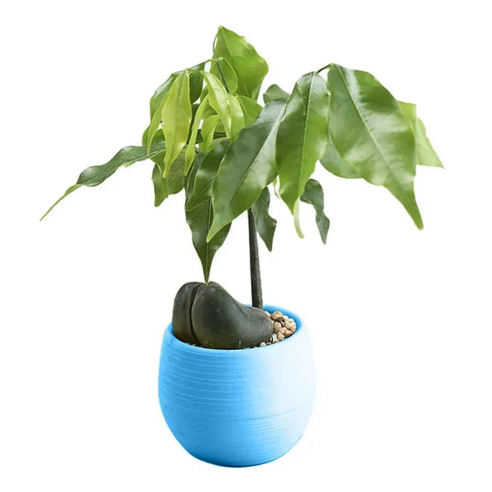 Blumentopf Rot Kunststoff, klein, rund mit Rillen – Blau