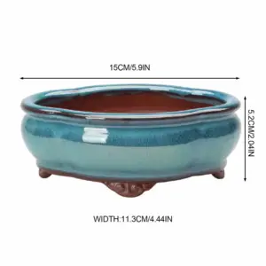 Blumentopf flach und oval mit Füßen, glänzend – Türkis – oval