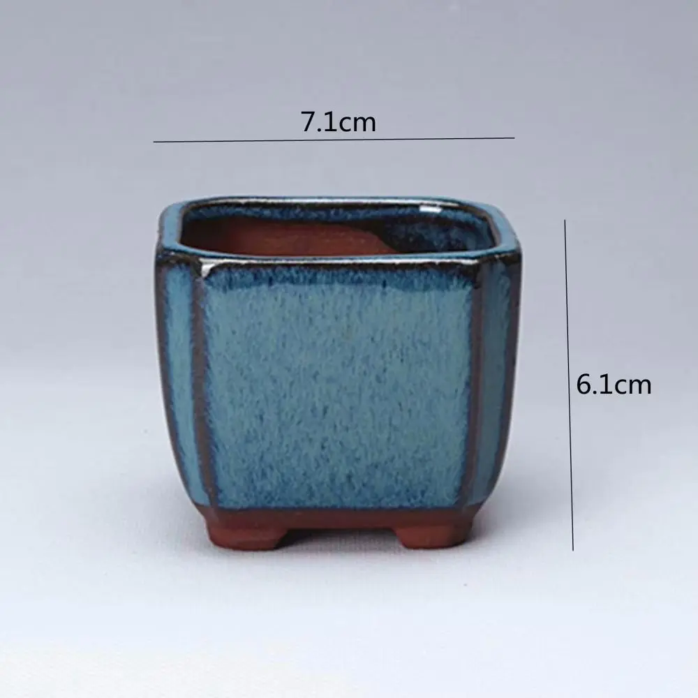 Keramik Blumentopf glänzend, mit drei Füßen – Blau – quadratisch