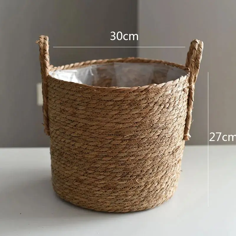 Übertopf 30 cm aus Rattan-Optik mit Henkeln – Beige