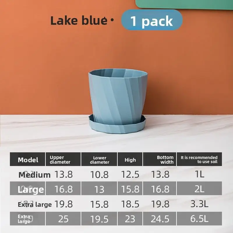 Großer Blumentopf Plastik mit Untersetzer, Facettenmuster – Blau