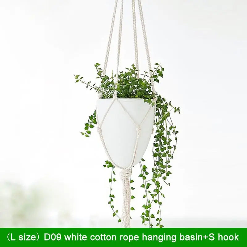 Blumentopf zum Aufhängen, eiförmig mit Drahtseilen – Weiß – Baumwollseil