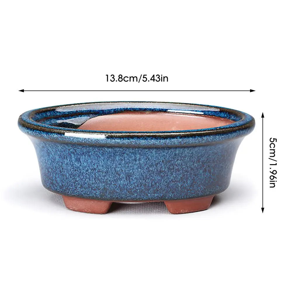 Keramik Blumentopf glänzend, mit drei Füßen – Blau – oval