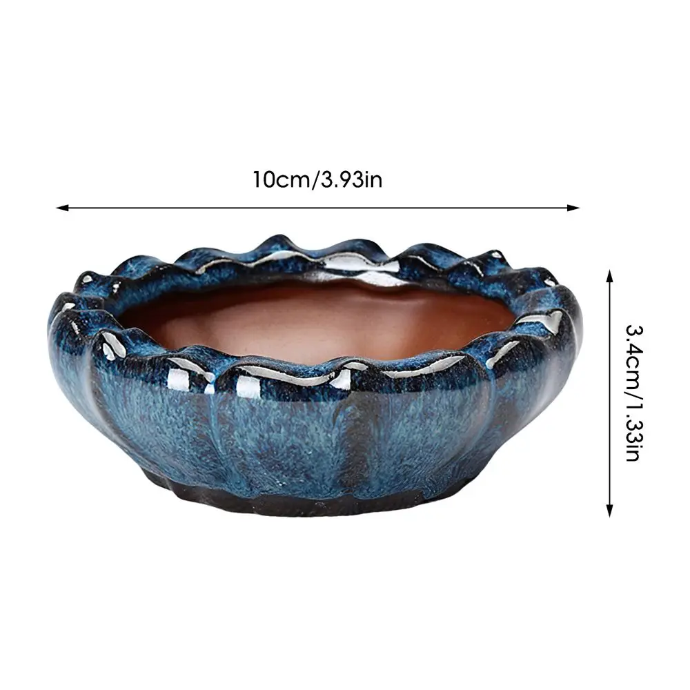 Keramik Blumentopf glänzend, mit drei Füßen – Blau – Wellenrand