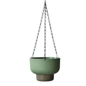 Pflanzschale rund zum Aufhängen mit Kette, 9 und 10 cm – Olivgrün