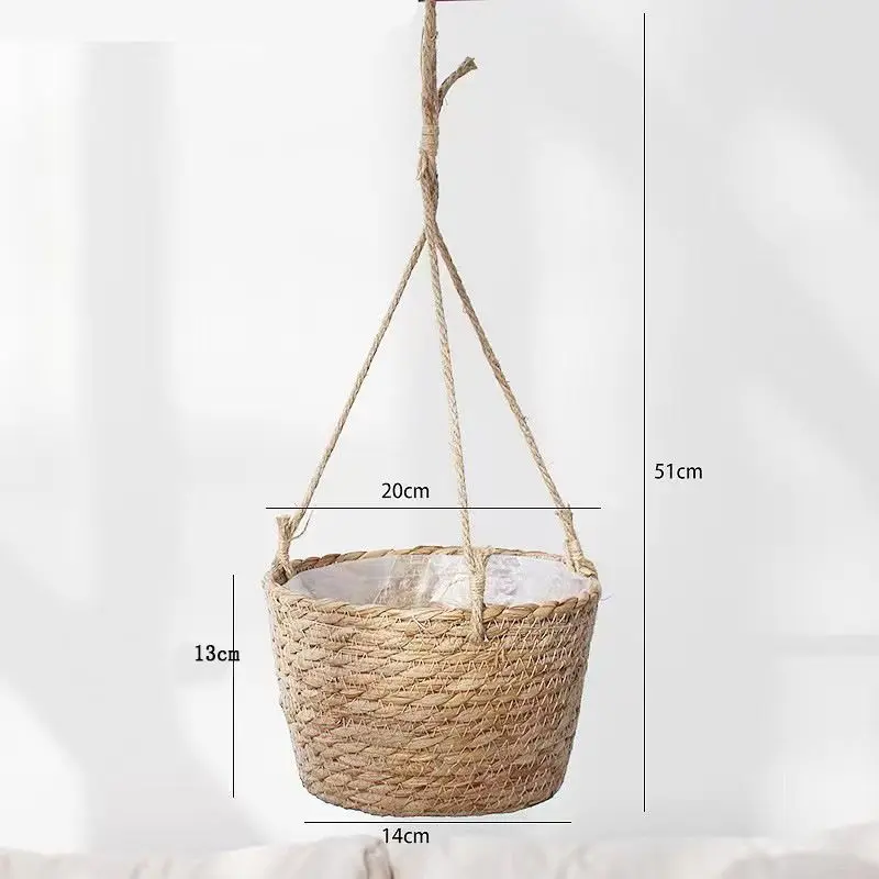 Blumenübertöpfe braun als geflochtener Hängekorb mit Seil – Beige
