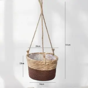 Blumenübertöpfe braun als geflochtener Hängekorb mit Seil – Braun