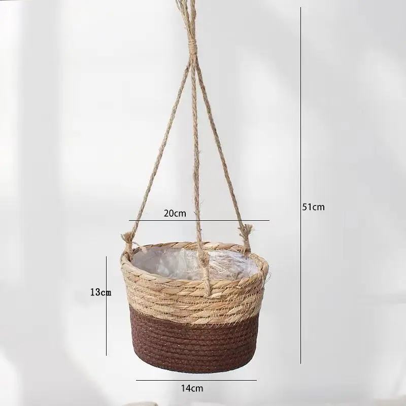 Blumenübertöpfe braun als geflochtener Hängekorb mit Seil – Braun