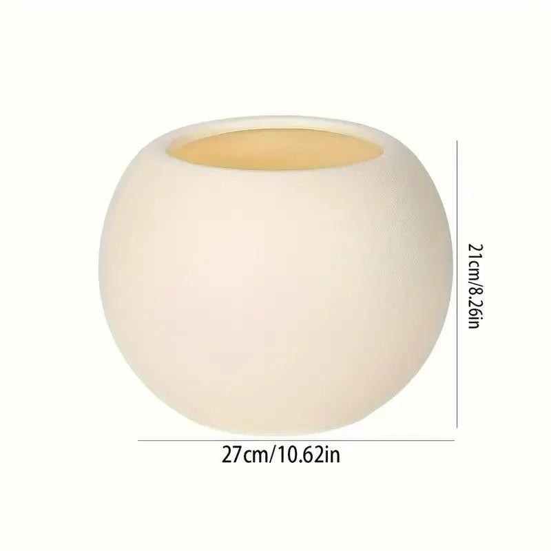Kugelförmiger Blumentopf rund mit matter, strukturierter Wand – Creme
