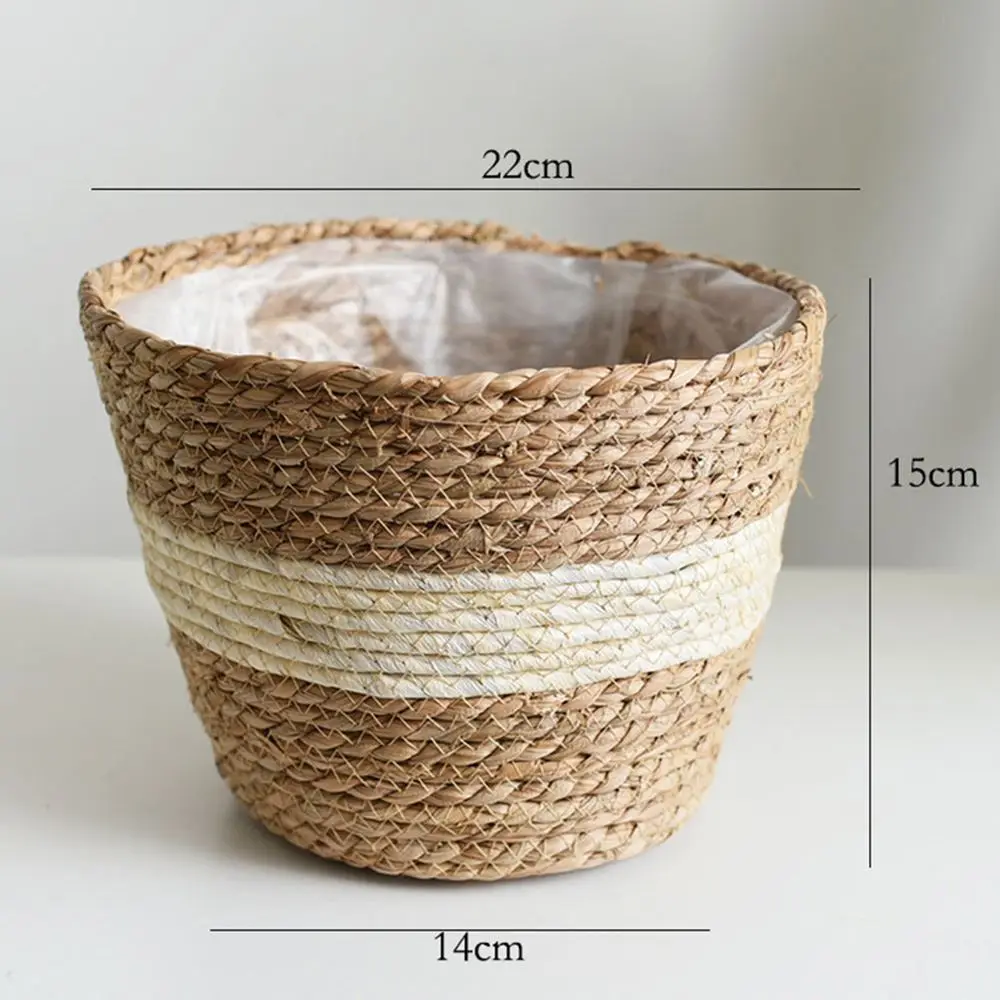 Blumentopf Pflanzkorb geflochten mit Henkeln, bauchige Form – Braun – gestreift