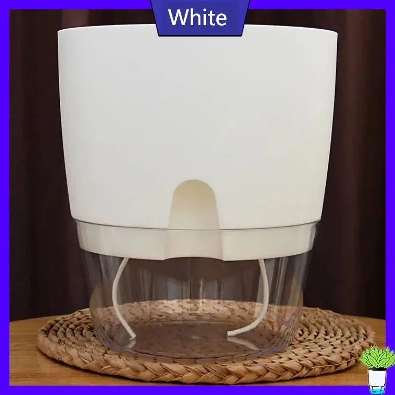 Blumentopf Grau Weiß mit transparentem Wasserbehälter – Weiß